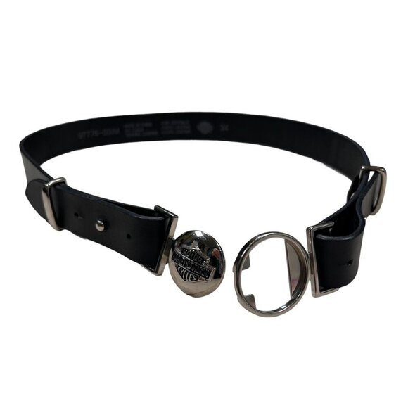 Vtg Harley Davidson 34 Women Black Leather Belt Silver Logo Buckle Unique main image 5